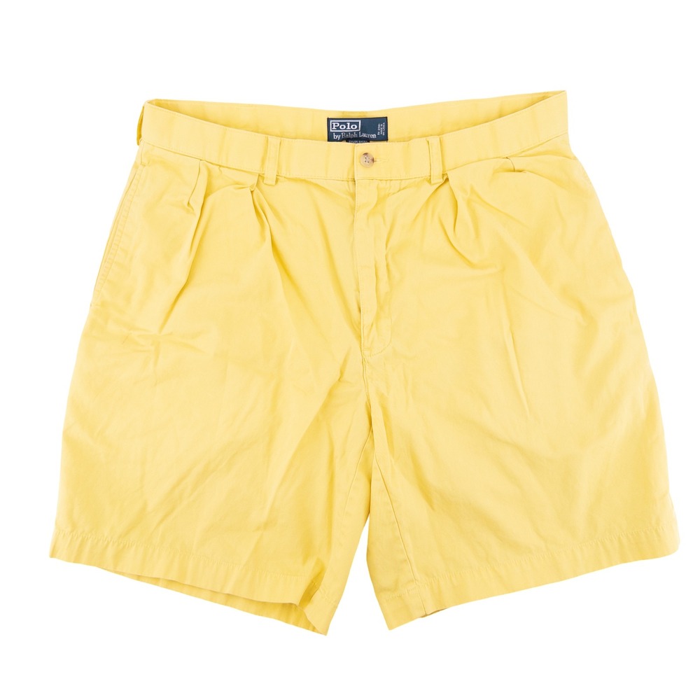 Vintage Polo Ralph Lauren Mens 36 Tyler Shorts Yellow Pleated Cotton Chino 90s